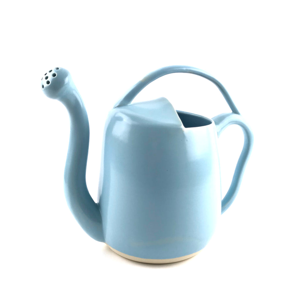 Blue Watering Can in White Stoneware