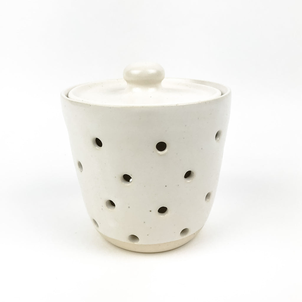 Garlic Jar in White Stoneware